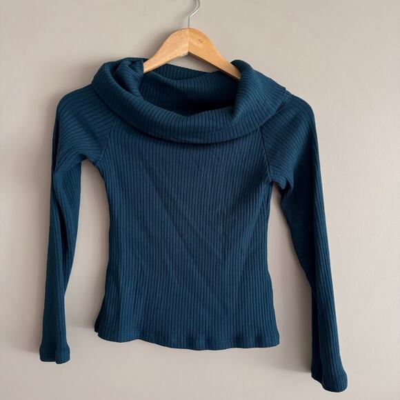 Madewell Long Sleeve Blue Off the Shoulder Ribbed Top #NO498 Size Small NEW - Picture 2 of 6